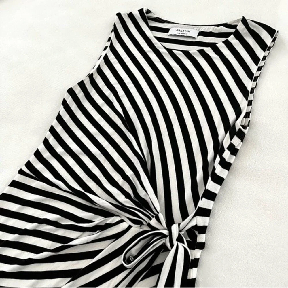 Anthropologie Bailey 44 Elena Black and White Striped Faux Wrap Dress, Size S